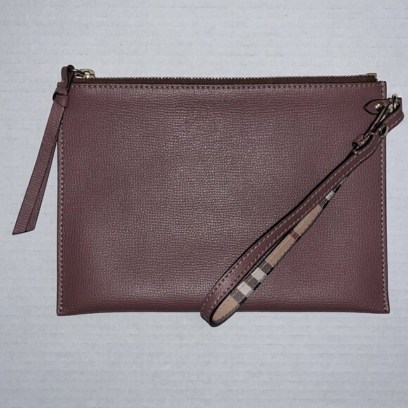 Burberry Colour Check Haymarket Leather Pouch Wristlet - Picture 1 of 16